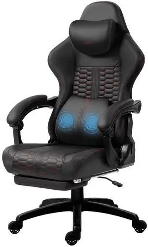 Dowinx Gaming Chair Big and Tall with Dual-Point Massage Lumbar Support, Video Game Chairs for Adults with Footrest, Ergonomic Computer Chair High Back 360° Swivel, PU Leather Recliner 400LBS