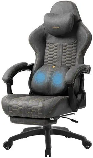 Dowinx Gaming Chair Big and Tall with Dual-Point Massage Lumbar Support, Video Game Chairs for Adults with Footrest, Ergonomic Computer Chair High Back 360° Swivel, PU Leather Recliner 400LBS Grey