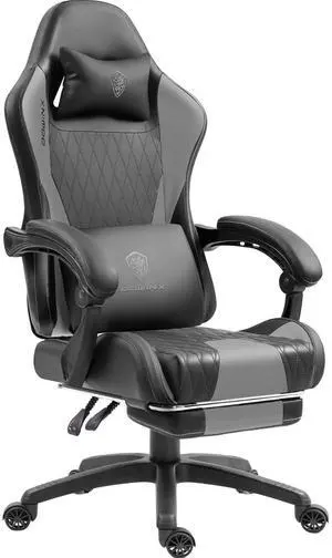 Dowinx Gaming Chair with Lumbar Support and Footrest, Ergonomic Video Game Chair for Adults, Adjustable High-Back Office Chair with Pocket Spring Cushion, Reclining Computer Chair with Headrest Grey