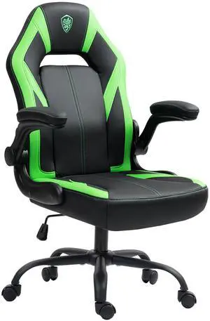 Dowinx Gaming Chair, Breathable PU Leather Gamer Chair with Pocket Spring Cushion, Swivel Desk Chair with adjustable seat and armrests, Ergonomic Computer Chair with reclining backrest, Black&Green