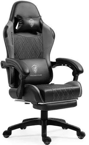 Dowinx Ergonimic Gaming Chair with Massage Lumbar Support, Video Game Chair for Adults, Adjustable Gamer Chairs High Back with Pocket Spring Cushion, 360° Swivel Recliner with Footrest, Black&White
