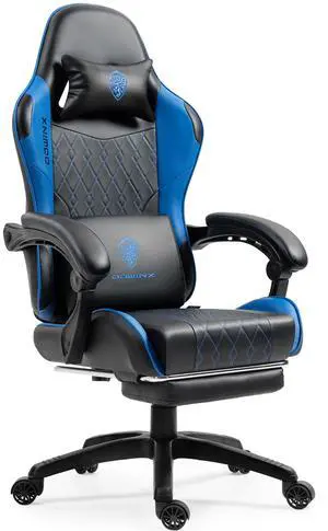 Dowinx Ergonimic Gaming Chair with Massage Lumbar Support, Video Game Chair for Adults, Adjustable Gamer Chairs High Back with Pocket Spring Cushion, 360° Swivel Recliner with Footrest, Black&Blue