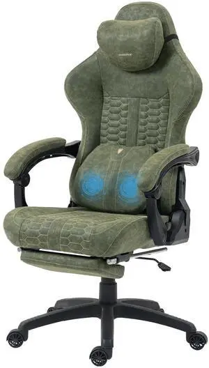 Dowinx Gaming Chair Big and Tall with Dual-Point Massage Lumbar Support, Video Game Chairs for Adults with Footrest, Ergonomic Computer Chair High Back 360° Swivel, PU Leather Recliner 400LBS, Green
