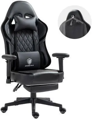 Dowinx Ergonomic Gaming Chair with Lumbar Support, High-Quality Breathable PU Leather for Durability, Adjustable Features for Personalized Comfort, Budget Friendly Game Chair, Black