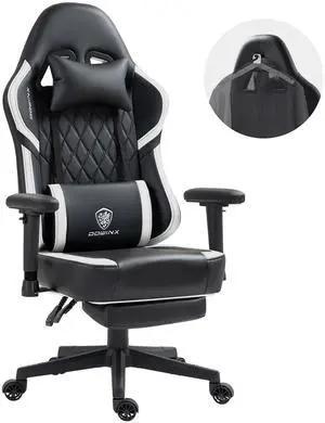 Dowinx Ergonomic Gaming Chair with Lumbar Support, High-Quality Breathable PU Leather for Durability, Adjustable Features for Personalized Comfort, Budget Friendly Game Chair, White Dowinx Ergonomic Gaming Chair with Lumbar Support, High-Quality Breathable PU Leather for Durability, Adjustable Features for Personalized Comfort, Budget Friendly Game Chair, White