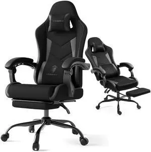 Dowinx Gaming Chair Ergonomic with Massage Lumbar Support, Office Chair with Highly Breathable Mesh&PU Leather, PC Game Chair with Pocket Spring Cushion, High Back Recliner For Up to 5'13'' Tall