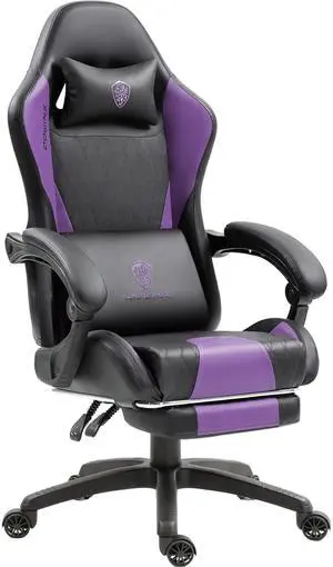 Dowinx Gaming Chair with Lumbar Support and Footrest, Ergonomic Video Game Chair for Adults, Adjustable High-Back Office Chair with Pocket Spring Cushion, Reclining Computer Chair with Headrest Purple