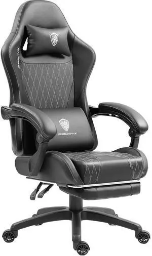 Dowinx Gaming Chair with Lumbar Support and Footrest, Ergonomic Video Game Chair for Adults, Adjustable High-Back Office Chair with Pocket Spring Cushion, Reclining Computer Chair with Headrest Black