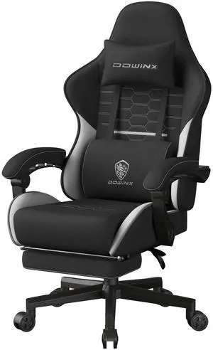Dowinx Gaming Chair Fabric Big and Tall with Pocket Spring Cushion, Massage Game Chair Cloth with Headrest, Ergonomic Computer Chair with Footrest 350LBS, Black White Dowinx Gaming Chair Fabric Big and Tall with Pocket Spring Cushion, Massage Game Chair Cloth with Headrest, Ergonomic Computer Chair with Footrest 350LBS, Black White
