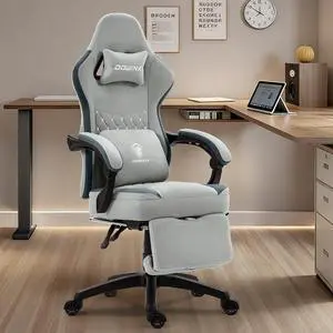 Dowinx Gaming Chair with Footrest, Breathable Fabric Gamer Chair with Gel Pad and Storage Bag, Ergonomic Office Chair with Lumbar Support for Home Task, Grey Dowinx Gaming Chair with Footrest, Breathable Fabric Gamer Chair with Gel Pad and Storage Bag, Ergonomic Office Chair with Lumbar Support for Home Task, Grey