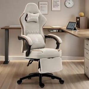 Dowinx Gaming Chair with Footrest, Breathable Fabric Gamer Chair with Gel Pad and Storage Bag, Ergonomic Office Chair with Lumbar Support for Home Task, Beige Dowinx Gaming Chair with Footrest, Breathable Fabric Gamer Chair with Gel Pad and Storage Bag, Ergonomic Office Chair with Lumbar Support for Home Task, Beige