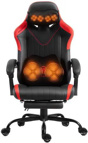 Dowinx Gaming Chair with Shiatsu Neck Massage and Lumbar Support for Home&Office, High Back Recliner for Big and Tall, PU Leather Game Chair Seat Height Adjustable, Ergonomic Computer Chair, Red Dowinx Gaming Chair with Shiatsu Neck Massage and Lumbar Support for Home&Office, High Back Recliner for Big and Tall, PU Leather Game Chair Seat Height Adjustable, Ergonomic Computer Chair, Red