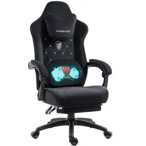 Dowinx Gaming Chair Fabric with Heated Shiatsu Massage Lumbar Support, Big and Tall Game Chair Breathable with Footrest and Pocket Spring Cushion, High Back Computer Chair for Adult, Black Dowinx Gaming Chair Fabric with Heated Shiatsu Massage Lumbar Support, Big and Tall Game Chair Breathable with Footrest and Pocket Spring Cushion, High Back Computer Chair for Adult, Black