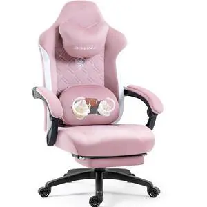 Dowinx Gaming Chair Fabric with Heated Shiatsu Massage Lumbar Support, Big and Tall Game Chair Breathable with Footrest and Pocket Spring Cushion, High Back Computer Chair for Adult, Pink Dowinx Gaming Chair Fabric with Heated Shiatsu Massage Lumbar Support, Big and Tall Game Chair Breathable with Footrest and Pocket Spring Cushion, High Back Computer Chair for Adult, Pink