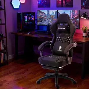 Dowinx Gaming Chair with Pocket Spring Cushion, Breathable Fabric Computer Chair with Gel Pad, Comfortable Office Chair with Storage Bag, Massage Game Chair with Footrest, Black Dowinx Gaming Chair with Pocket Spring Cushion, Breathable Fabric Computer Chair with Gel Pad, Comfortable Office Chair with Storage Bag, Massage Game Chair with Footrest, Black