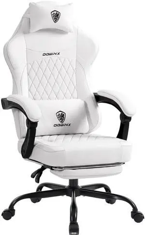 Dowinx Ergonomic Gaming Chair, Adjustable Recline Computer Chair With Linkage Armrest, Breathable Leather Office Chair With High-Density Foam & Pocket Spring, Desk Chair for Adult, 300 lbs, White Dowinx Ergonomic Gaming Chair, Adjustable Recline Computer Chair With Linkage Armrest, Breathable Leather Office Chair With High-Density Foam & Pocket Spring, Desk Chair for Adult, 300 lbs, White