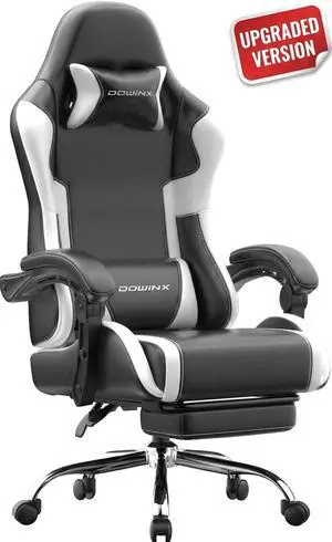Dowinx 58J Upgrade Ergonomic Gaming Chair with Footrest, Reclining Office Chair with Adjustable Height & Headrest Pillow, Heavy Duty 400lbs, Comfortable for Streaming Long Gaming, Black White Dowinx 58J Upgrade Ergonomic Gaming Chair with Footrest, Reclining Office Chair with Adjustable Height & Headrest Pillow, Heavy Duty 400lbs, Comfortable for Streaming Long Gaming, Black White