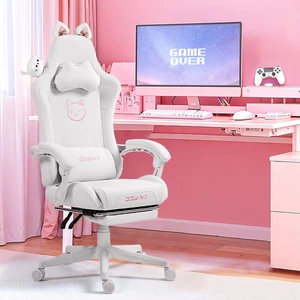 Dowinx Cute Cat-Ear Gaming Chair with Massaging Lumbar Support, Ergonomic Computer Gaming Chair for Girl and Adults, Reclining Comfort Game Chair with Footrest,White Dowinx Cute Cat-Ear Gaming Chair with Massaging Lumbar Support, Ergonomic Computer Gaming Chair for Girl and Adults, Reclining Comfort Game Chair with Footrest,White