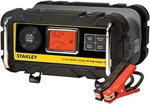 STANLEY BC15BS Fully Automatic 15 Amp 12V Bench Battery Charger/Maintainer with 40A Engine Start, Alternator Check, Cable Clamps (BC15BS)