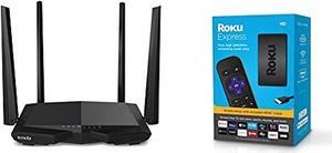 Tenda AC1200 Dual Band WiFi Router, High Speed Wireless Internet Router with Smart App, MU-MIMO for Home (AC6), Black  and  Roku Express HD Streaming Media Player 2019
