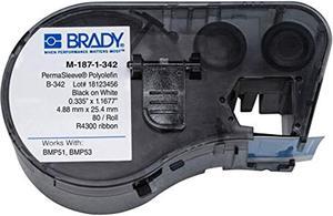 Brady M-187-1-342 Polyolefin B-342 Black on White Label Maker Cartridge, 21/64" Width x 1-1/64" Height, For BMP51/BMP53 Printers,80 (M-187-1-342)
