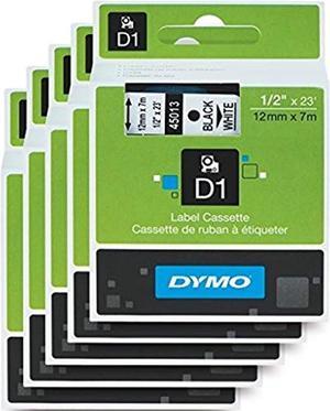 DYMO Standard D1 Labeling Tape for Labe lManager Label Makers, Black Print on White Tape, 1/2" W x 23' L, 1 Cartridge (45013) 5 Pack (45013)