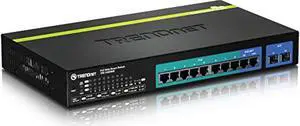 TRENDnet 10-Port Gigabit Web Smart PoE+ Switch, TPE-1020WS, 8 x PoE+ Gigabit Ports, 2 x Gigabit Ethernet Ports, 2 x Shared SFP Slots, 75W Total Power Budget, Rack Mountable, Lifetime Prot (TPE-1020WS)