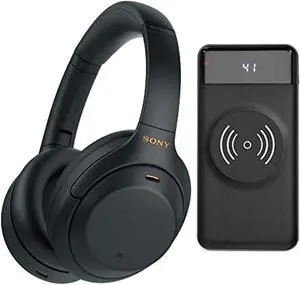 Sony WH-1000XM4 Wireless Noise Canceling Over-Ear Headphones (Black) with Focus 10,000mAh Ultra-Portable LED Display Wireless Quick Charge Battery Bank Bundle (2 Items) (WH1000XM4B_K1)
