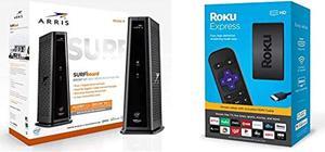 ARRIS Surfboard SBG8300 DOCSIS 3.1 Gigabit Cable Modem  and  AC2350 Dual Band Wi-Fi Router, Approved for Cox, Spectrum, Xfinity  and  Others (Black)  and  Roku Express HD Streaming Media Player 2019