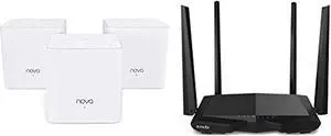 Tenda Whole Home Mesh WiFi System (MW3 3PK)  and  AC1200 Dual Band WiFi Router, High Speed Wireless Internet Router with Smart App, MU-MIMO for Home (AC6),Black