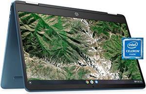Laptop HP X360 14a Chromebook 14" HD Touchscreen, Entertaining from Any Angle Intel Celeron, 4GB DDR4 64GB eMMC WiFi Webcam Stereo Speakers Bluetooth 4.2 Chrome Blue Metallic Color (14A-CA0090)