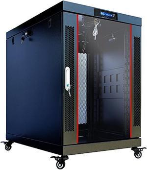 Sysracks 15U 35 inch Deep Server Rack Cabinet It Enclosure - Cooling Fans - LCD Screen - Thermostat - PDU - Casters - 2 Fans - Shelf (SRW18.900PR)