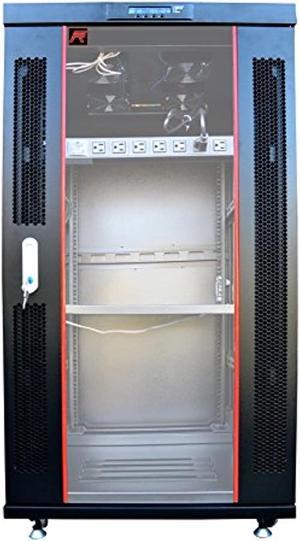 Sysracks 27U 32-Inch Deep Server Rack Cabinet It Enclosure Server Cabinet with Accessories - LCD Screen - Thermostat - PDU - Casters - 4 Fans - Shelf
