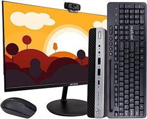HP EliteDesk 800G3 Micro Desktop Computer PC, Intel Quad Core i5, 8GB RAM, 240 GB SSD, Windows 10 Pro, 23.6" Periphio Monitor, New Periphio Webcam, Periphio Wireless Keyboard  and  Mouse, WiFi (Renewe