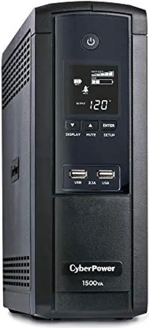 CyberPower BRG1500AVRLCD Intelligent LCD UPS System, 1500VA/900W, 12 Outlets, AVR, Mini-Tower, 5-Year Warranty (BRG1500AVRLCD)
