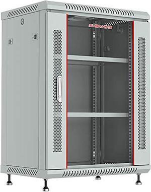 Sysracks 15U Wall Mount Gray IT Network Av Data Server Rack Cabinet Enclosure 24 Inch Depth - 2 Shelves - 8-Way PDU - Fan - Adjustable Feet - Hardware (4335249815)