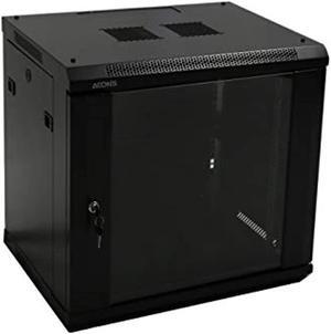AEONS 12U Professional Wall Mount Network Server Cabinet Enclosure 19-Inch Server Network Rack 16-Inches Deep Black (P26412S-AFBA-V)