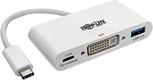 Tripp Lite USB C to DVI Multiport Video Adapter Converter 1080p w/ USB-A Hub  and  USB-C PD Charging Port, Thunderbolt 3 Compatible, USB Type C, USB Type-C (U444-06N-DU-C) (U444-06N-DU-C)