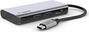 Belkin USB C Hub, 4-in-1 MultiPort Adapter Dock with 4K HDMI, USB-C 100W PD Pass-Through Charging, 2 x USB A Ports for MacBook Pro, Air, iPad Pro, XPS and More (AVC006btSGY)