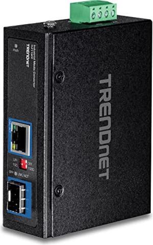 TRENDnet Hardened Industrial 100/1000 Base-T to SFP Media Converter, DIN-Rail/Wall Mount, Multi or Single Mode Fiber, Power Supply Sold Separately, TI-F11SFP , Black , Gigabit (TI-F11SFP)