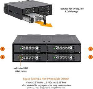 ICY DOCK Full Metal 4 x 2.5 NVMe U.2/U.3 SSD PCIe 4.0 Mobile Rack Enclosure for 5.25" Bay (4 x Mini-SAS HD) | ToughArmor MB699VP-B stickerless (MB699VP-B)