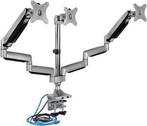 Mount-It! Triple Monitor Mount | Desk Stand with USB and Audio Ports | 3 Counter-Balanced Gas Spring Height Adjustable Arms for Three 24 27 30 32 Inch VESA Screens | C-Clamp and Grommet Base (MI-2753)
