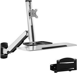 Mount-It! Sit Stand Wall Mount Workstation | Adjustable Height Stand Up Computer Station With Articulating Monitor Mount, Keyboard Tray,  and  CPU Holder | VESA Mount 75x75 and 100x100 | MI- (MI-7905)
