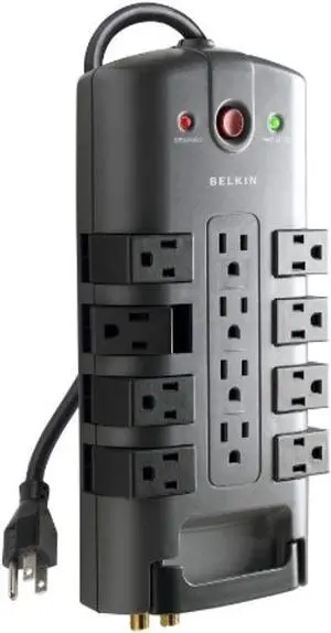 Belkin Surge Power Strip Protector - 8 Rotating  and  4 Stationary AC Multiple Outlets - 8 ft Long Heavy Duty Extension Cord Flat Pivot Plug for Home, Office, Travel, Desktop  and  Chargi (BP11223008)