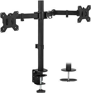 Mount-It! Dual Monitor Mount | Double Monitor Desk Stand | Two Heavy Duty Full Motion Adjustable Arms Fit 2 Computer Screens 17 19 20 21 22 24 27 Inch | VESA 75 100 | C-Clamp and Grommet Bas (MI-2752)