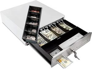 Cash Register Drawer with Under Counter Mounting Bracket - 13 Black Cash  Drawer for POS, Stainless Steel Front, 4 Bill 5 Coin, Fully Removable 2  Tier Cash Tray, 24V RJ11/RJ12 Key-Lock, 2