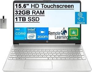 2022 HP 15.6" HD Touchscreen Laptop Computer, 10th Gen Intel Core i3-1005G1, 32GB RAM, 1TB SSD, Intel UHD Graphics 620, HD Audio, HD Webcam, USB-C, Bluetooth, Win 10, Silver, 32GB SnowBell USB Card