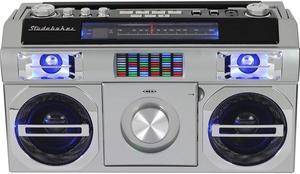 Studebaker - Bluetooth Boombox with FM Radio, CD Player, 10 watts RMS - Silver (SB2145S)
