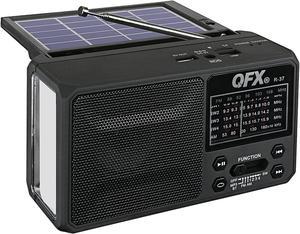 QFX - Portable Solar Rechargeable 6-Band Radio with Bluetooth and Flashlight and AM/FM/SW - Black (R-37BLK)