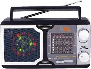 QFX - Portable 12-Band Radio with LED Party Lights and  AM/FM/SW/TV Radio - Black